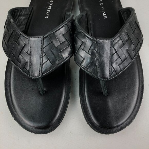 Donald Pliner Men\'s Size 8M Pascal Black Leather Woven Slip On Sandals $198